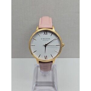 Vincera Collective Rose Womens Watch 38mm White Dial Pink Leather New Battery